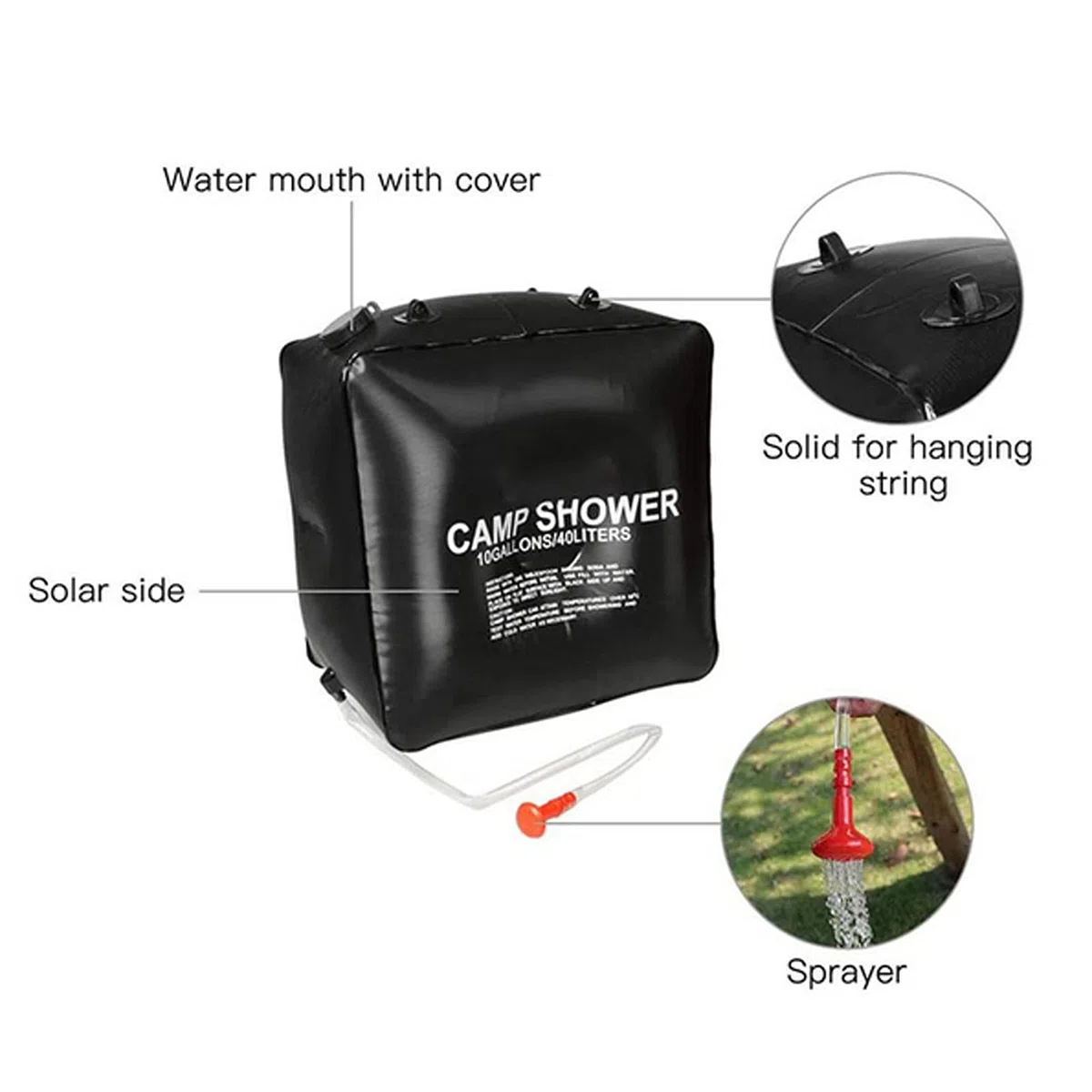 Sac à Eau 40L chauffé à l'énergie, Sac de Douche Solaire 40L Sac à Eau 40L chauffé à l'énergie Solaire Sac à Eau de Bain chauffé pour Le Camping pour l'extérieur