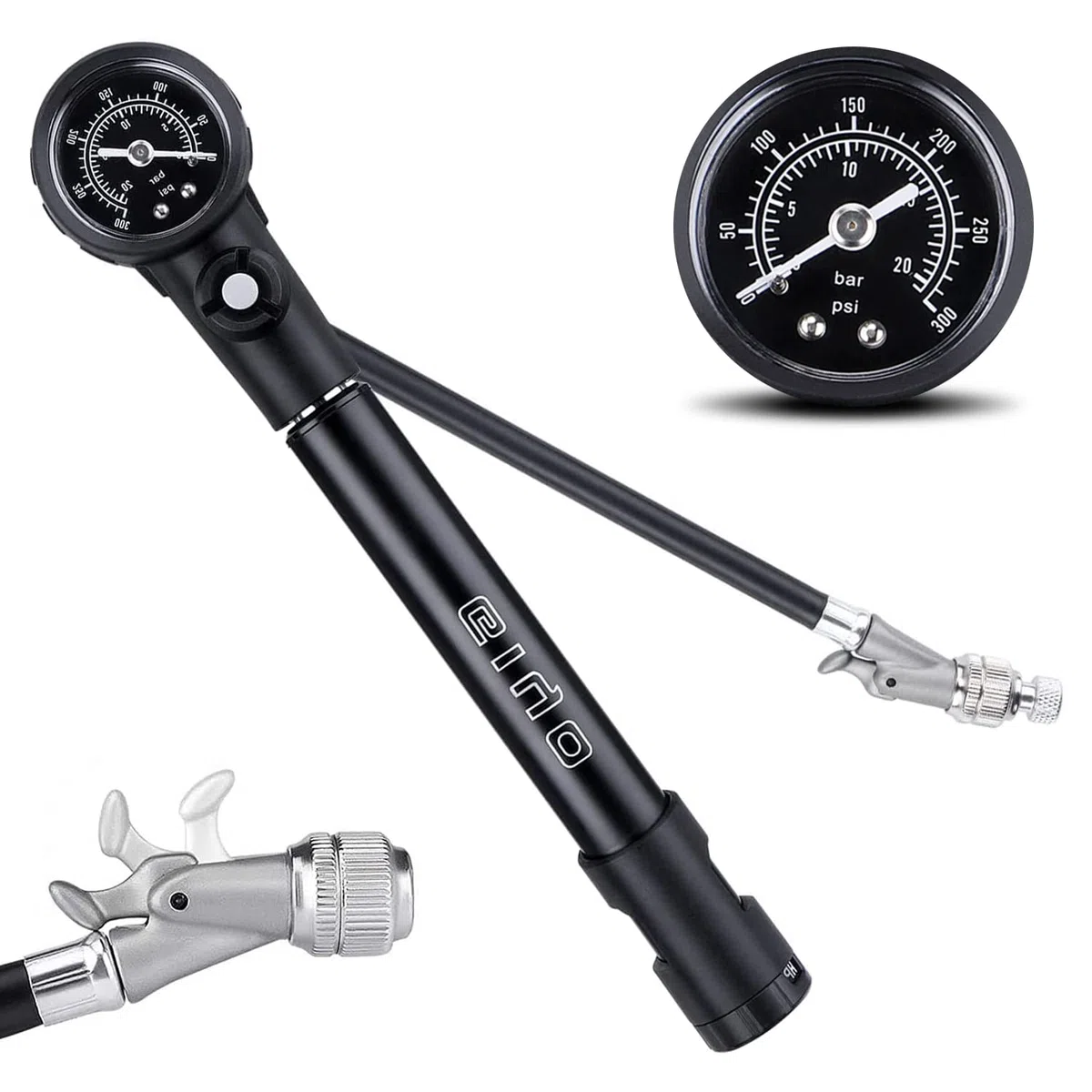 GIYO MTB-300psi Pompe à vélo Haute Pression pour Amortisseur et Fourche de Suspension Mini Pompe à vélo Portable avec Adaptateur de Valve Presta et Schrader