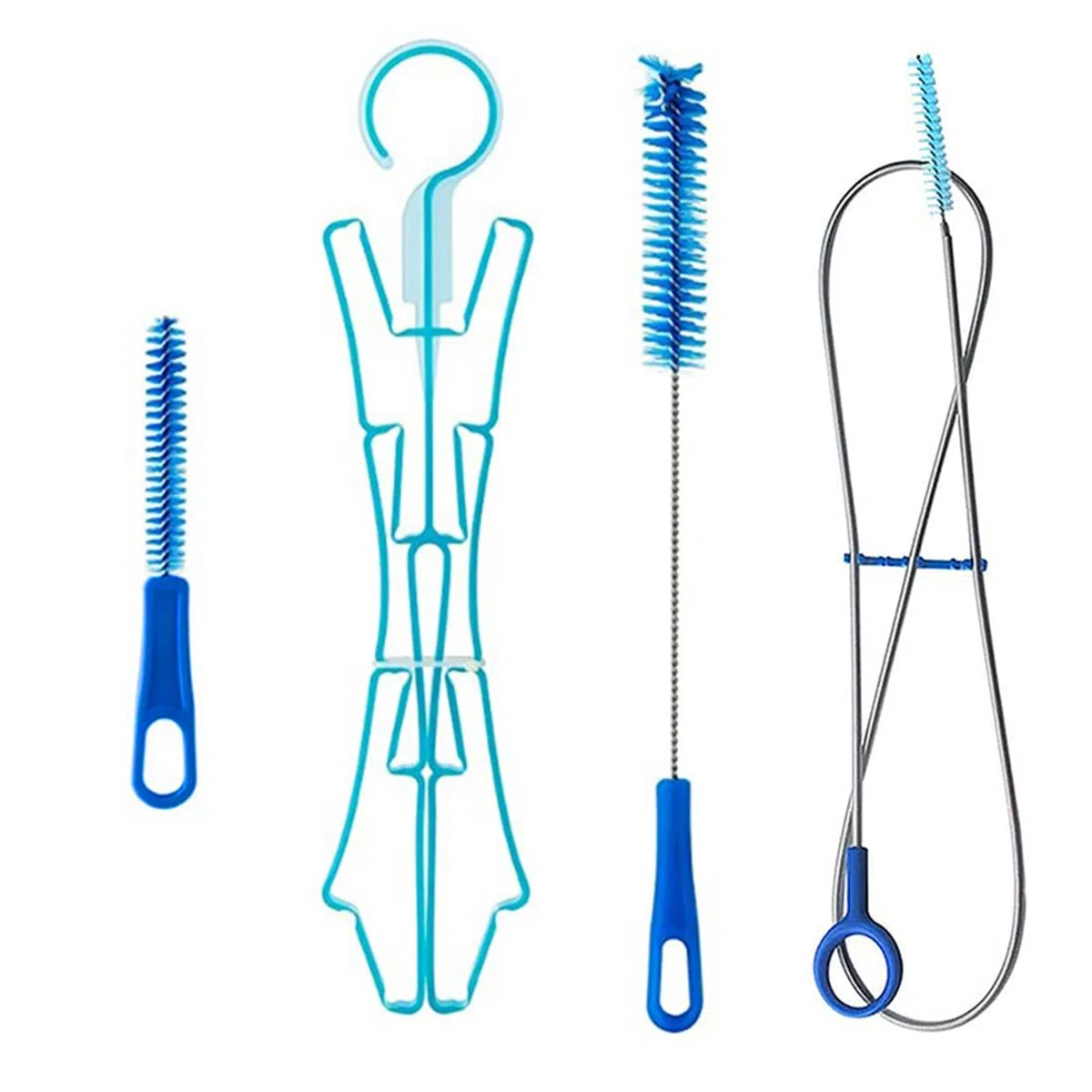 Ensemble de brosses de nettoyage 4 en 1 pour poche d'hydratation, kit de nettoyage de la poche à eau, comprend une longue brosse flexible, une petite brosse et une grande brosse pliable pour