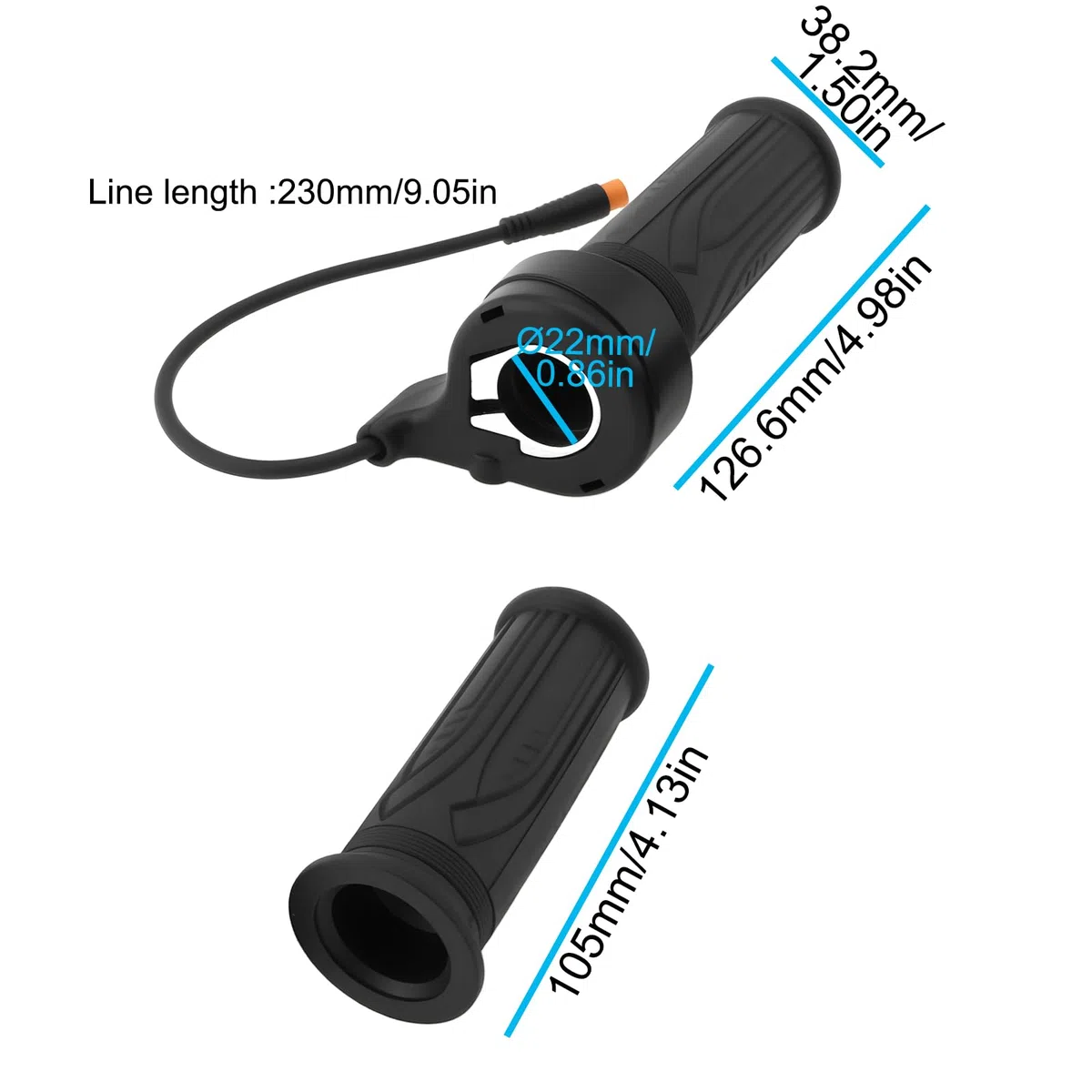 Accélérateur à Rotation Complète pour Vélo électrique 3 Broches Gauche/Droite 12-72 V Compatible avec KT Contrôleurs étanches 230 Mm