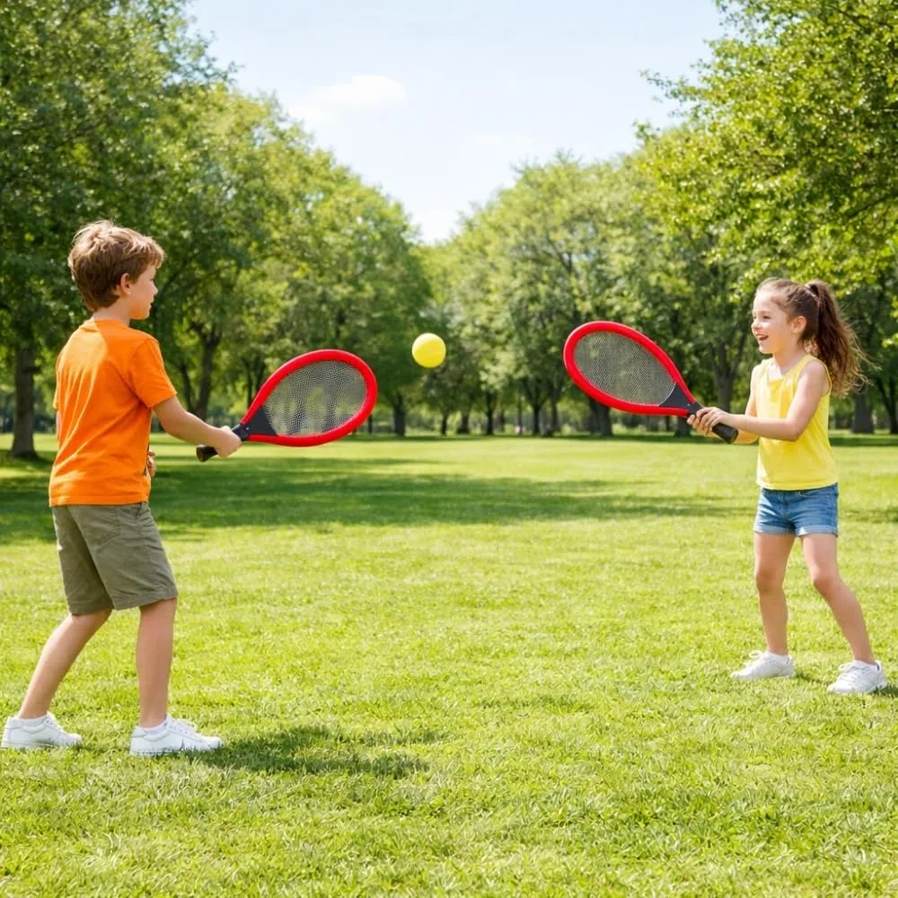 Set de Tennis Géant XL – 2 Raquettes 55 cm, Volant et Balle Souple, Couleurs Aléatoires, Jeu d'Extérieur pour Enfants et Famille