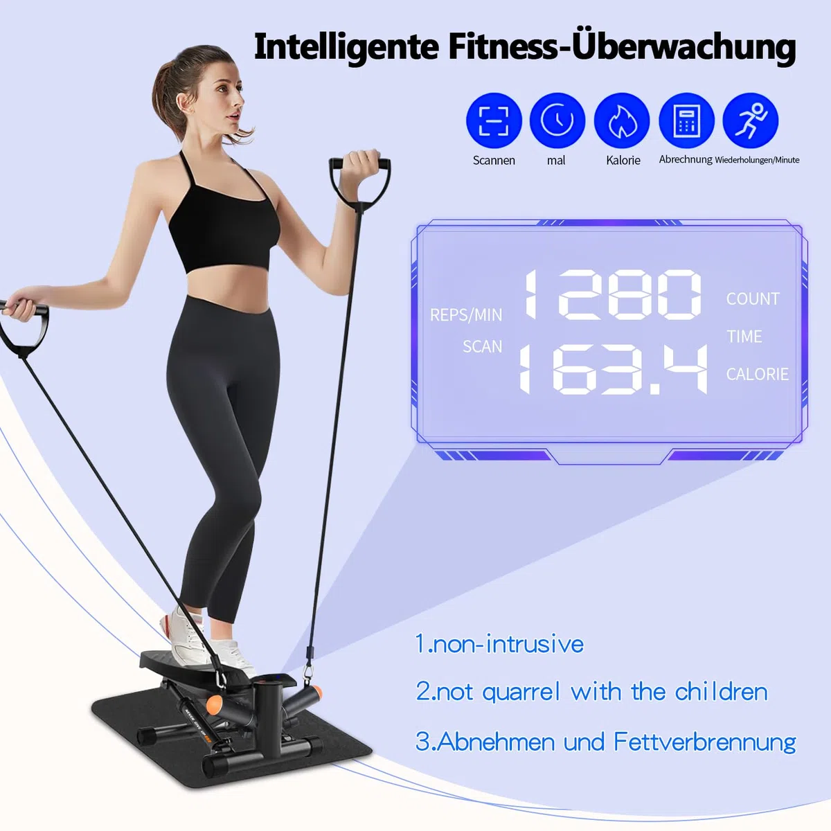 Mini Stepper pour la Maison avec Power Ropes Stepper Fitness Up Down Swing avec écran Intelligent pour la Maison, Home Trainer 150 kg