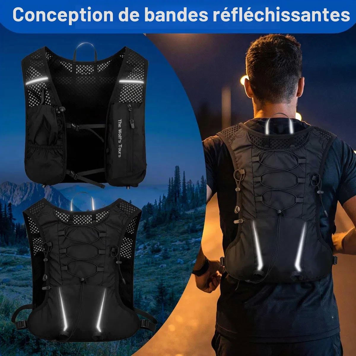 Gilet de Course pour Homme et Femme, Sac à Dos d'hydratation Réglable 5 L, Léger, Respirant et Réfléchissant pour Randonnée, Sentier, Jogging, Cyclisme et Marathon