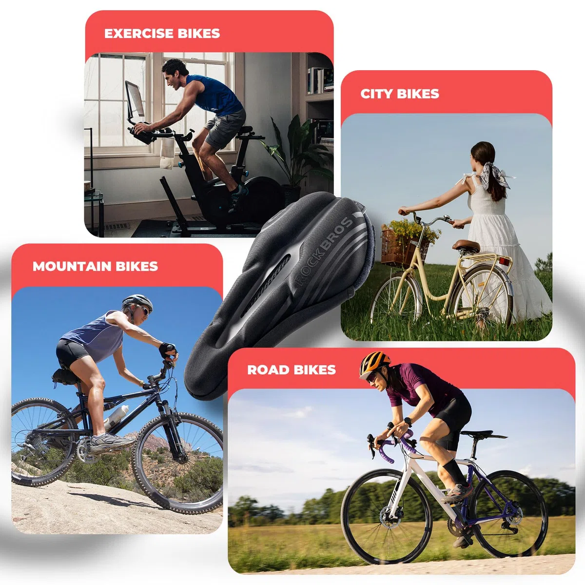 ROCKBROS Coussin de Selle de Vélo Housse en Silicone Souple pour Homme et Femme Siège VTT Respirant Coussin Housse X-L, Noir