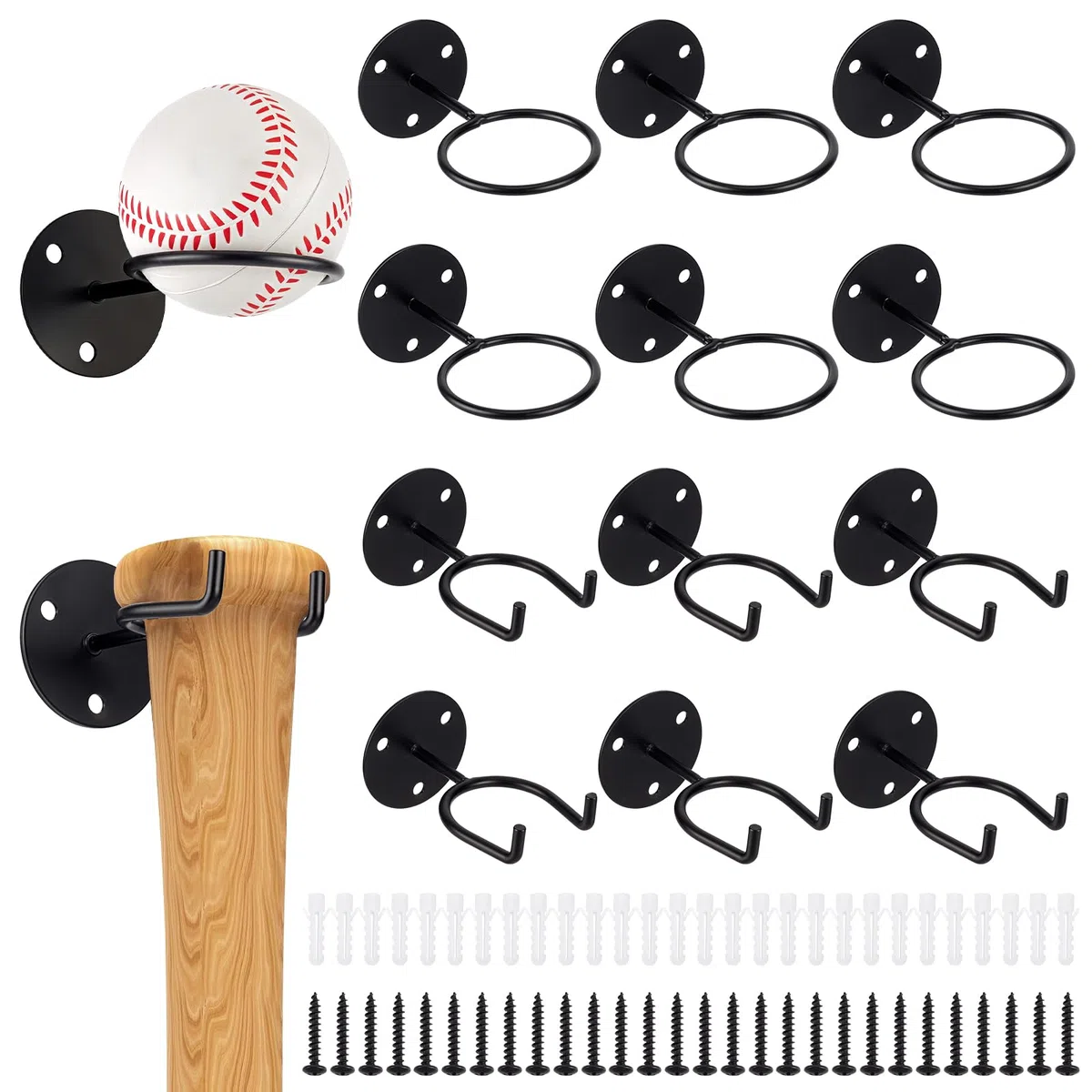 12 support Mural pour Présentoir de Balle de Baseball Support Mural Robuste pour Battes de Baseball et Balles de Softball Idéal pour Ranger et Exposer Vos Balles de Sport. Noir