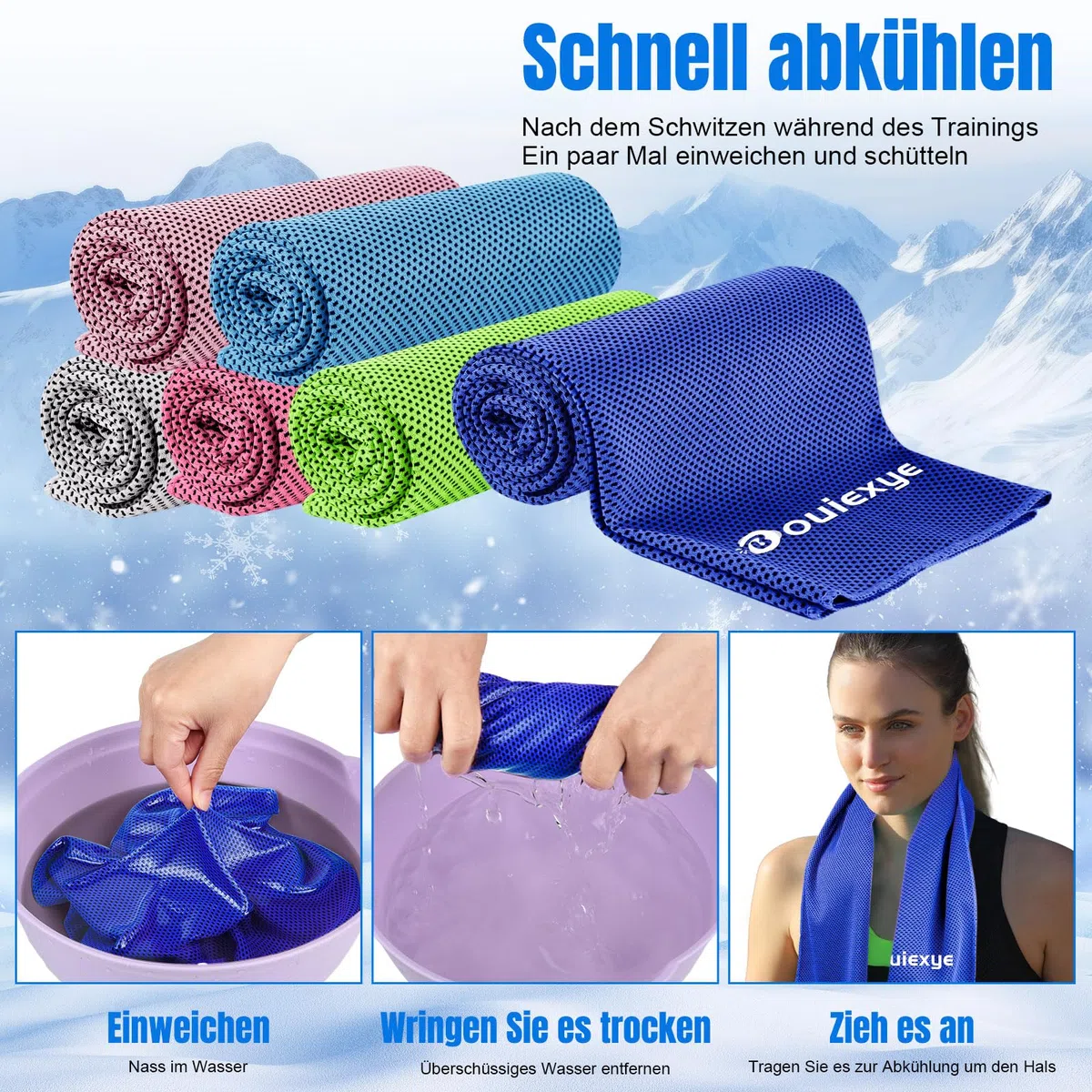 Lot de 6 Serviettes Rafraîchissantes 100 x 30 cm Serviette de Refroidissement Bleu Ciel Bleu Roi Gris Rose Rouge Vert Serviette de Refroidissement en Microfibre Serviette de Refroidissement