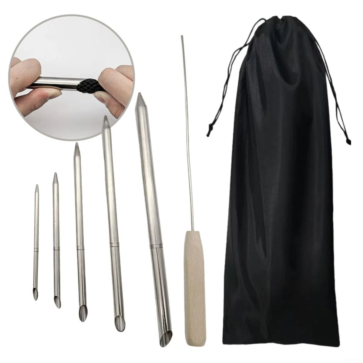 Lot de 6 aiguilles à lacer en acier inoxydable - 5 tailles - Outil de tressage pour voile, randonnée, gréement