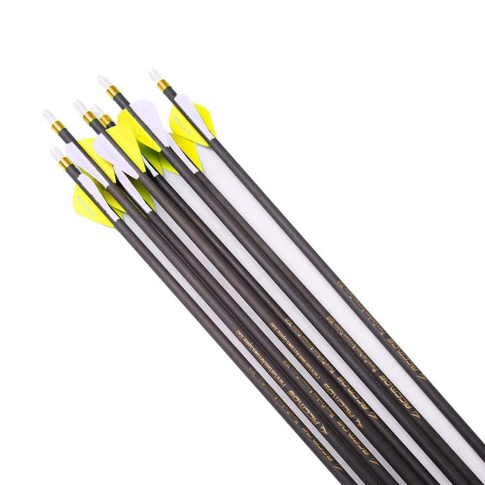 6/12pc Longueur Personnalisée Flèches en Carbone 300/350/400/500/600/700/800 Spine Pointe Amovible 2" Plume en Plastique Flèche de Chasse Flèche de Sport pour Arc Recurve Arc à Poulies Tir à l’Arc