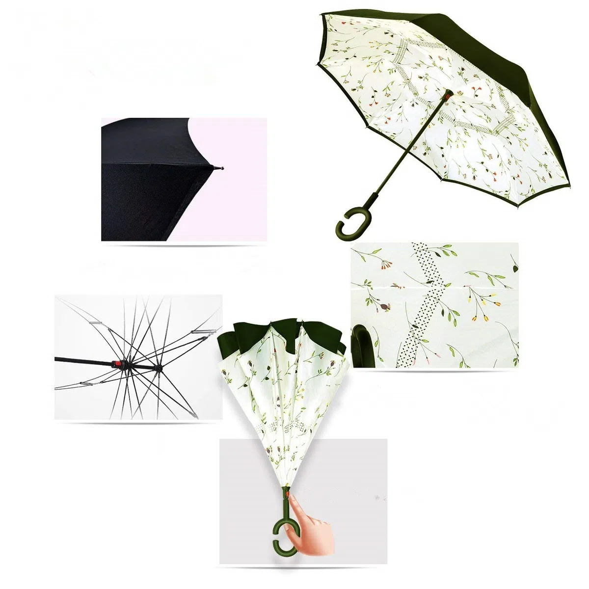Parapluie double face coupe-vent et protecteur contre les UV - Pliable - Parapluie droit inversé pour hommes et femmes - Autoportant - Poignée en forme de C - pour le golf et les voitures