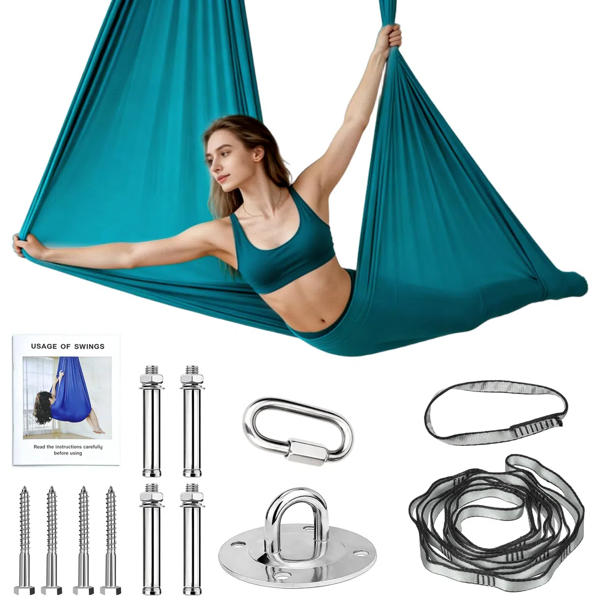 Hamac de Yoga Aérien, 280x150cm Foulard de Yoga Aérien, Charge de 200 kg, Balançoire Nid pour Exercices en Intérieur Complet avec Fixation, pour Fitness Musculation Pilates Gym Maison