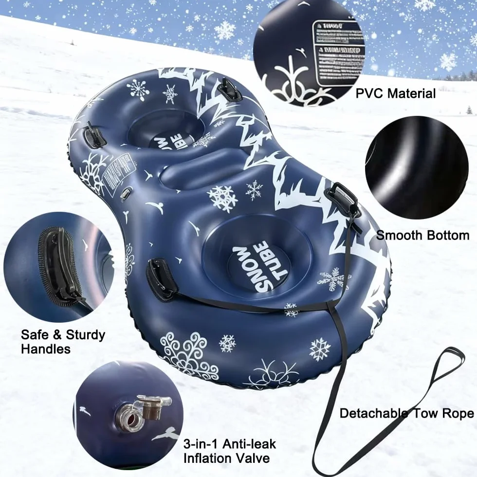 Luges Gonflables 2 Places pour Enfants et Adultes: JanTeelGO 167cm Tige de Neige Portable avec Corde de Remorquage - Épaissi de 0,5 mm pour Les Sports d'hiver
