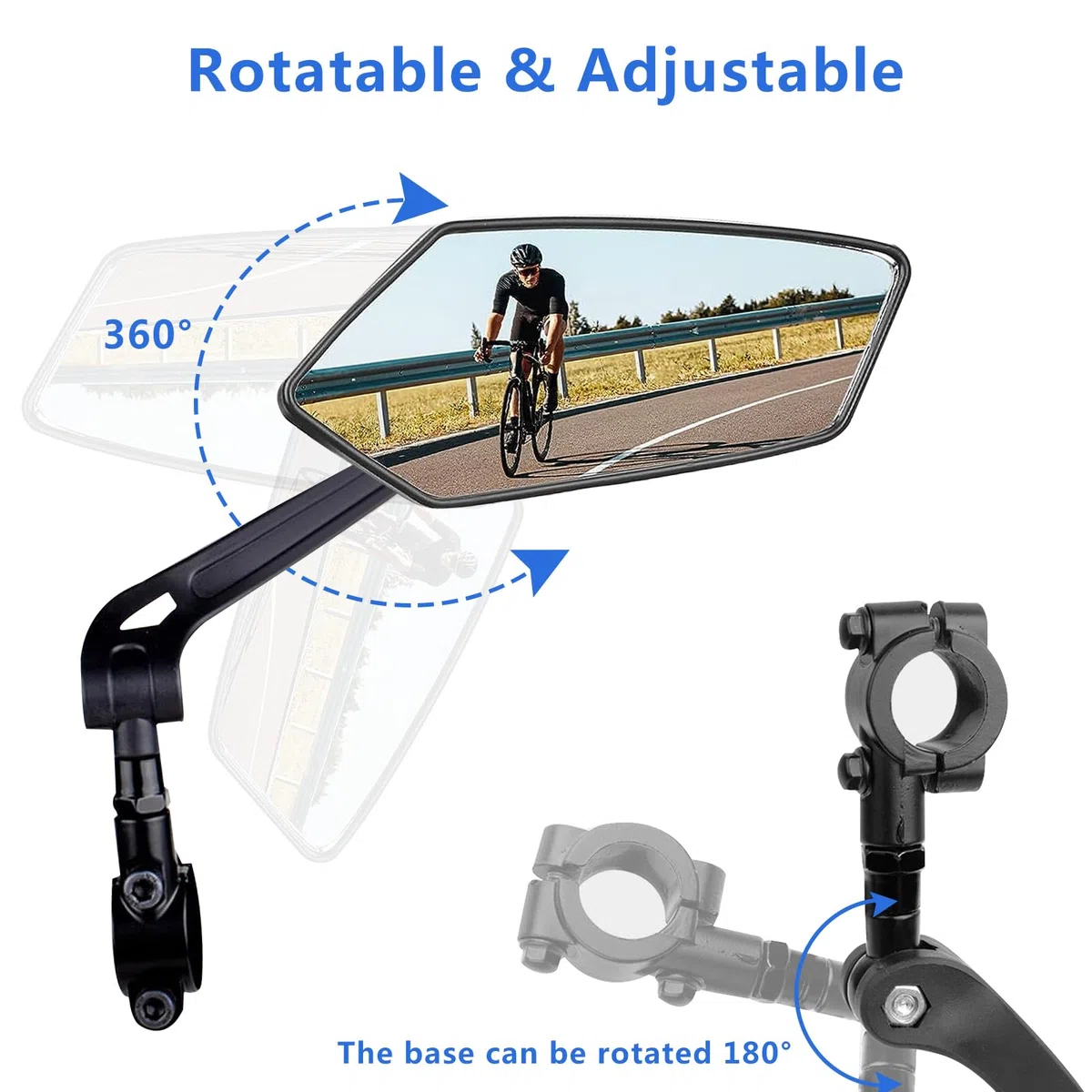 2 Rétroviseur Vélo, HD Grand Angle Rétroviseurs Trotinette Electrique, Réglables 360° Miroir de Vélo pour Guidon de 20 à 24mm Vélo de Montagne, Vélo électrique