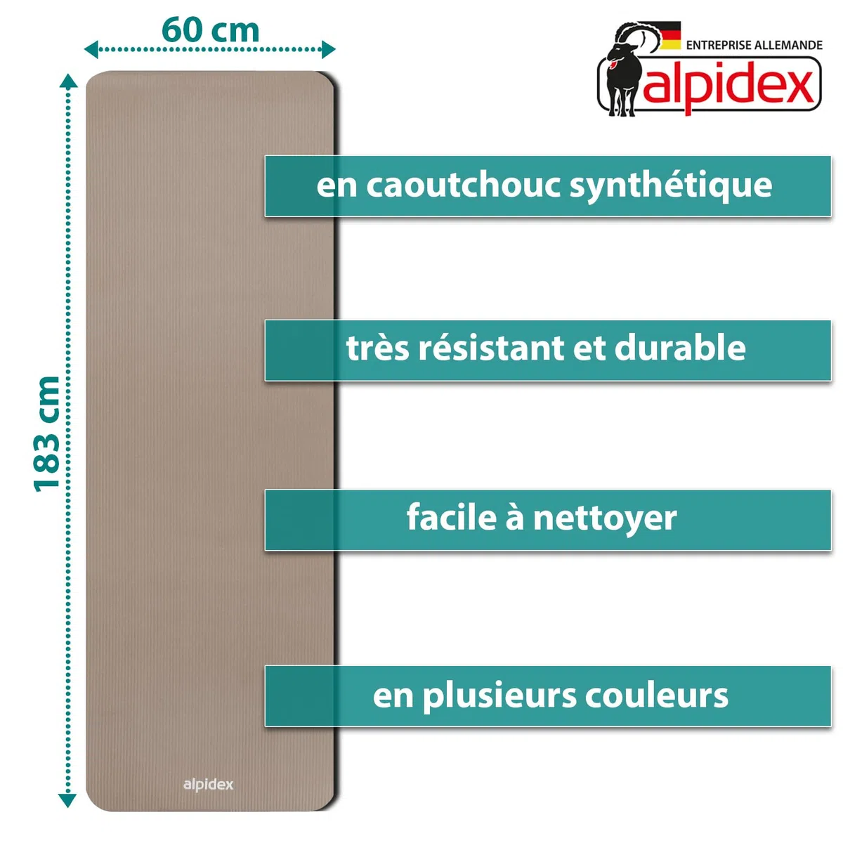 ALPIDEX Tapis de Yoga 183 x 60 x 0.8 cm Matelas Sport Gymnastique E-Book Antidérapant sans Phtalates Sangle Transport Pilâtes Gym Aérobic Stretching Entraînement