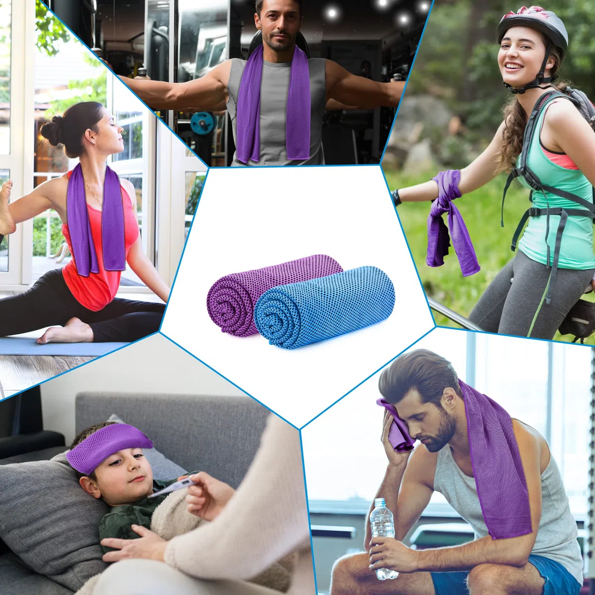 Sukeen Lot de 2 serviettes rafraîchissantes (100 x 30 cm) – Serviette rafraîchissante pour fitness, gym, golf, yoga – Serviette de sport rafraîchissante pour le cou