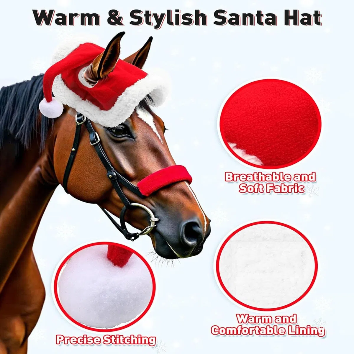 Lot De 6 Tapis De Selle De Noël Avec Fausse Fourrure, Costume De Noël En Peluche Douce, Un Chapeau De Père Noël Pour Chevaux Et Un Tapis De Selle Western Polyvalent Pour Les Fournitures De Noël.