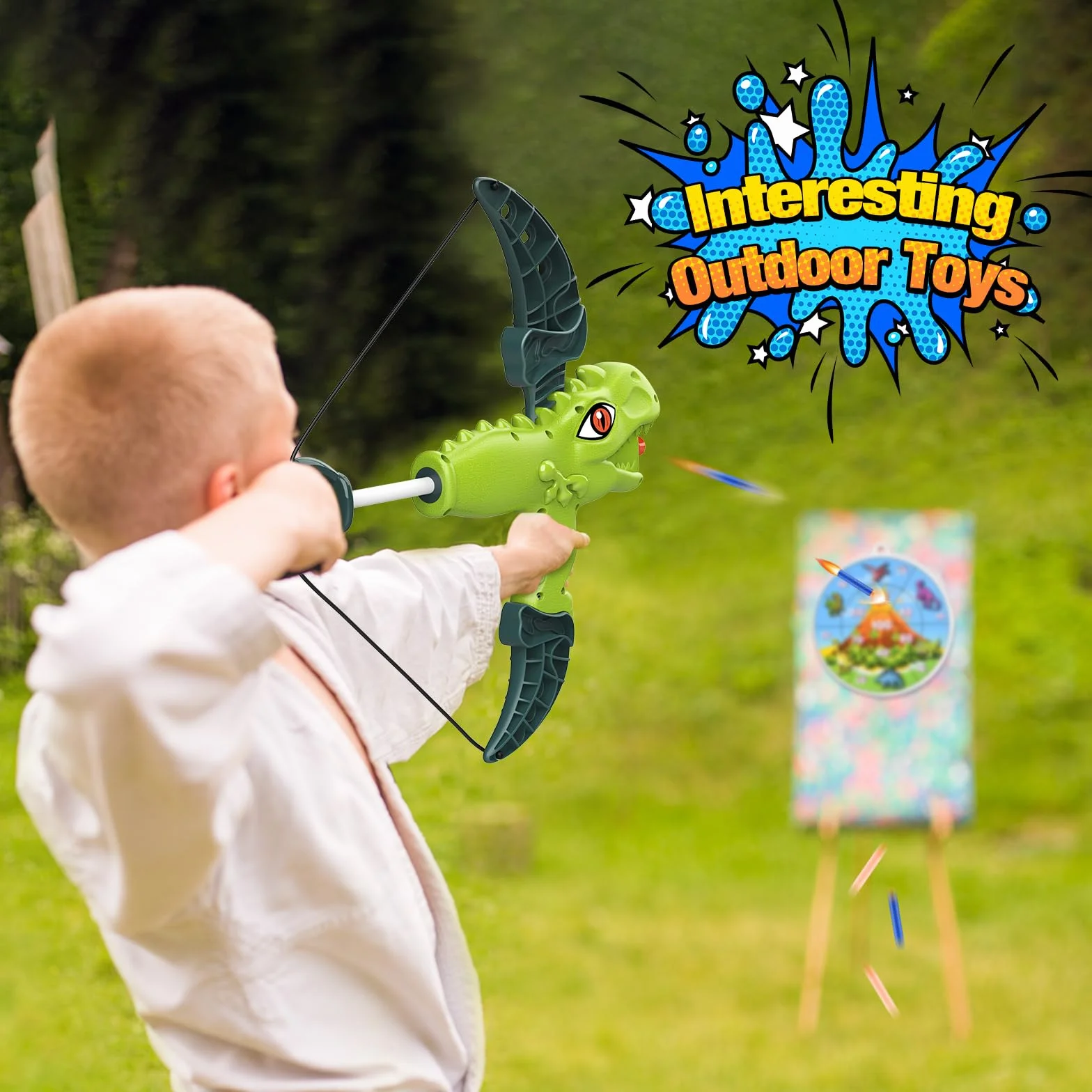 Toyzey Jouet Enfant 3-12 Ans Arc et Flèche pour Enfants Jeux Exterieur Cadeaux Garçon Fille 3-12 Ans Dinosaure Jouets de Tir à l'arc pour Enfants