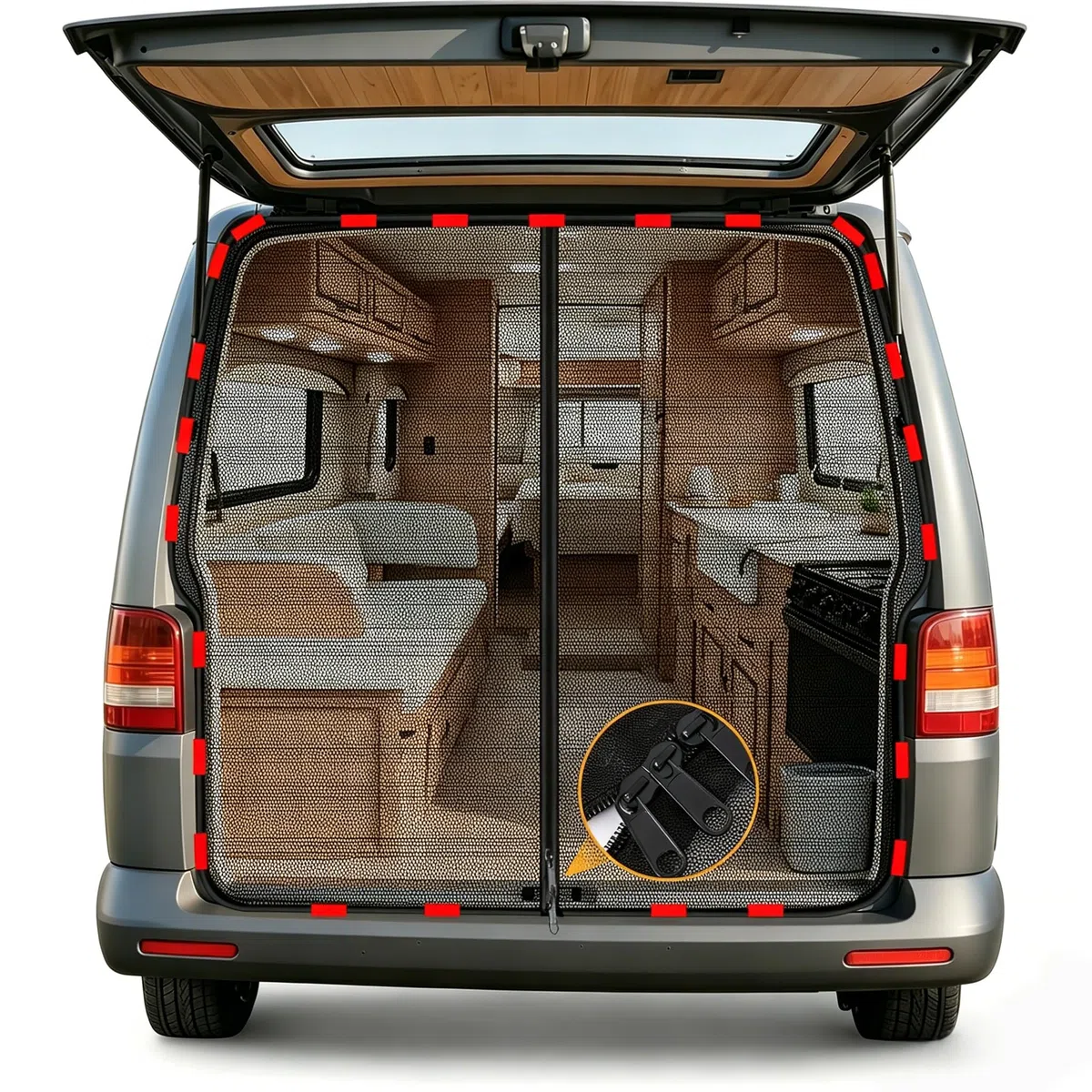 Moustiquaire pour Porte Arrière de Voiture Compatible avec VW T5 T6, Fermeture éclair Magnétique Pare Soleil, Rideau de Séparation Amovible, Anti-Insectes Protection Solaire Voyage Camping
