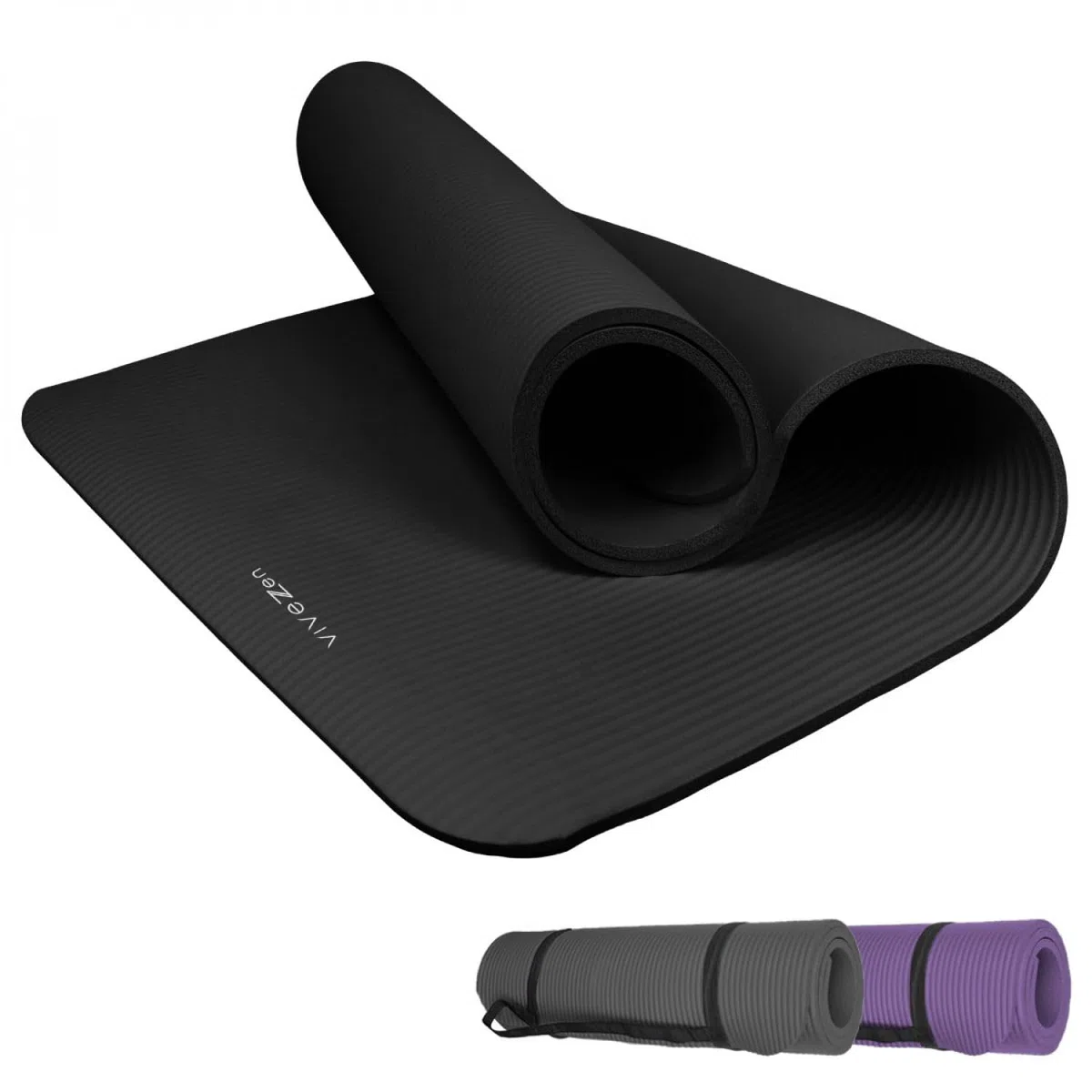 Vivezen - Tapis de yoga, de gym, d'exercices 186 x 120 x 1 cm + sangle de transport - Plusieurs coloris
