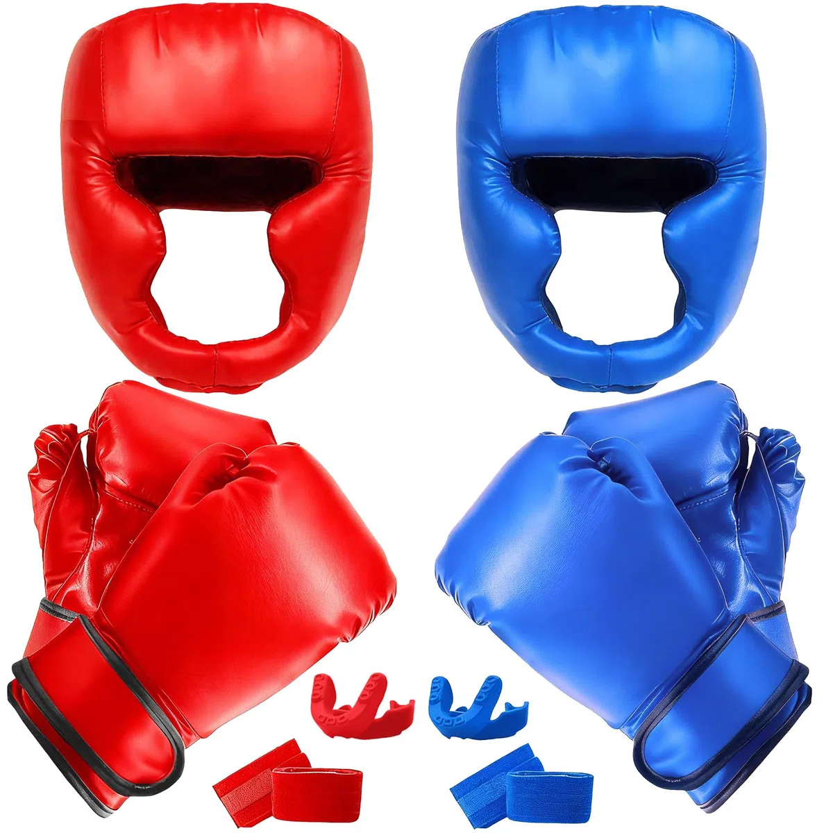 Ensemble de 14 pièces d'équipement de boxe pour débutants comprenant 2 paires de gants de boxe de 170,1 g, casque, bandages pour les mains, protège-dents, cadeaux pour adultes, jeunes