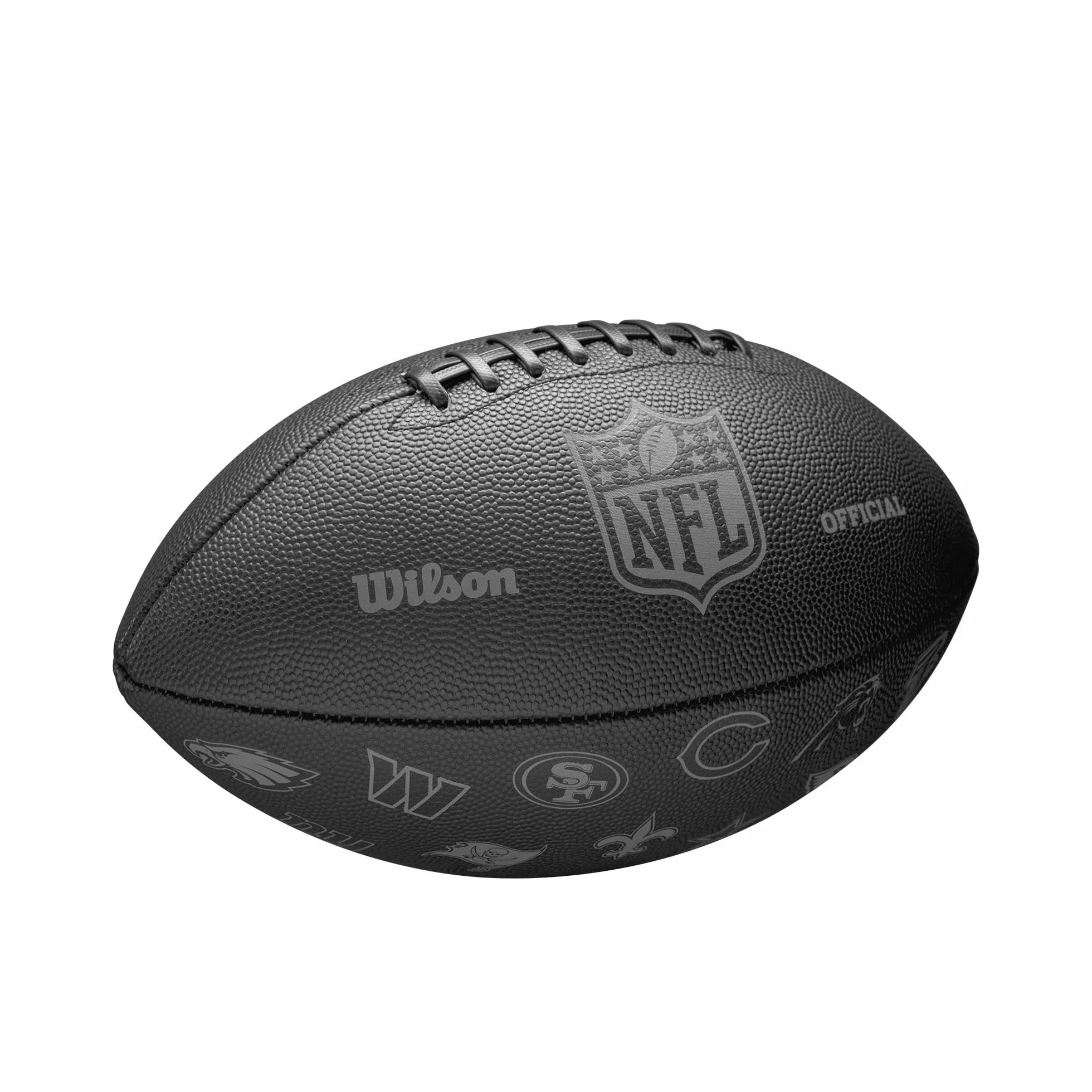 WILSON NFL 32 Team, Ballon de Football Américain, Doté d'une Vessie à Verrouillage par Pression et Laçage Classique, Look Élégant en Matériaux Robustes, Couleur: Noir, Taille Officielle