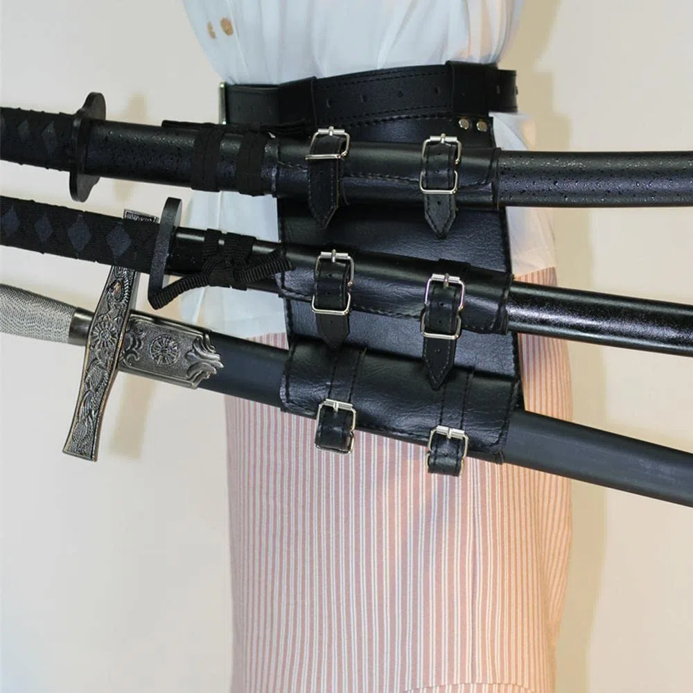 Épée Médiévale Ceinture Taille Gaine Fourreau Grenouille Titulaire Adulte Hommes GN Chevalier Arme Costume Rapière Anneau Ceinture Étui pour Katana (3,Noir)