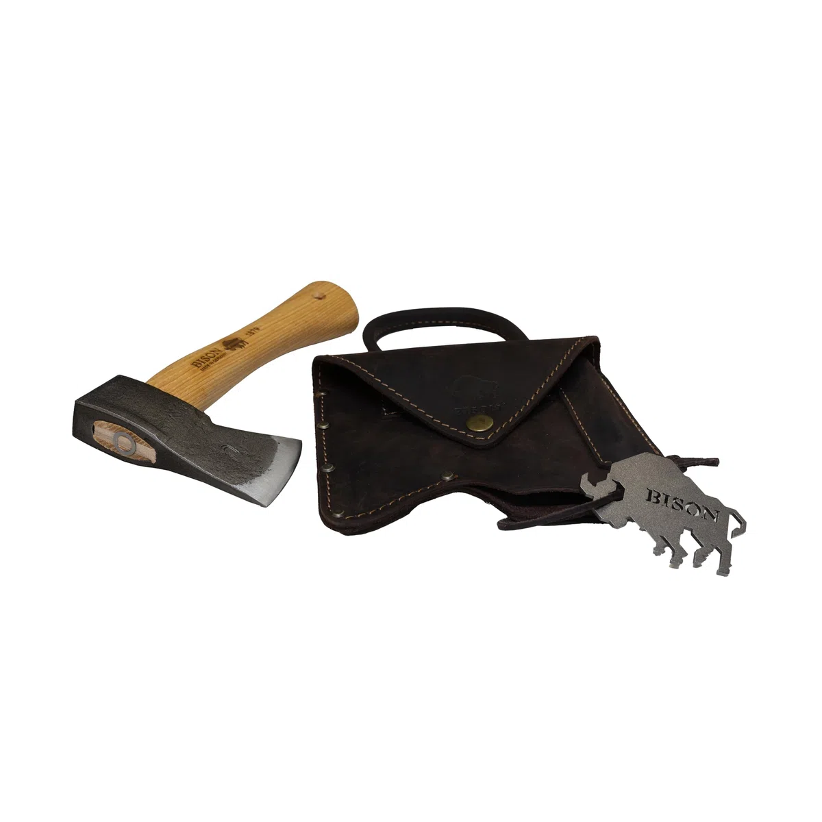 Bison 1879 Set de haches de Trekking - avec Un équipement utile (Briquet + Pierre à aiguiser Duo) pour Les déplacements