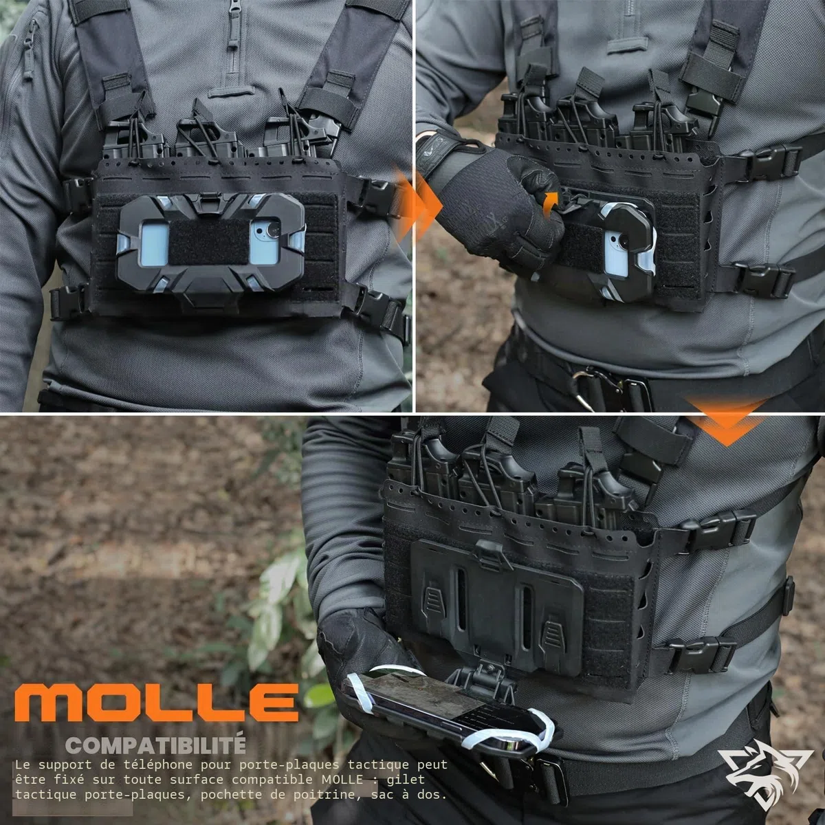 WYNEX Support de Téléphone pour Gilet Tactique Fixation Universelle pour Téléphone Portable Plate-Forme de Navigation Pliable pour Téléphone D’écran 4.7-6.7"