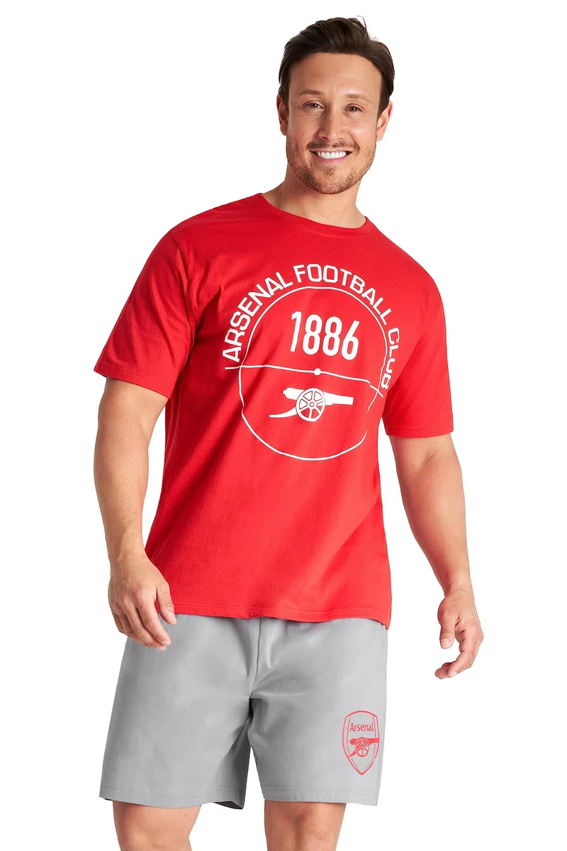 Arsenal F.C. Mens Pyjamas Set Short PJs Lounge Set Comfy Sleepwear Breathable Soft Nightwear Football Gifts for Men