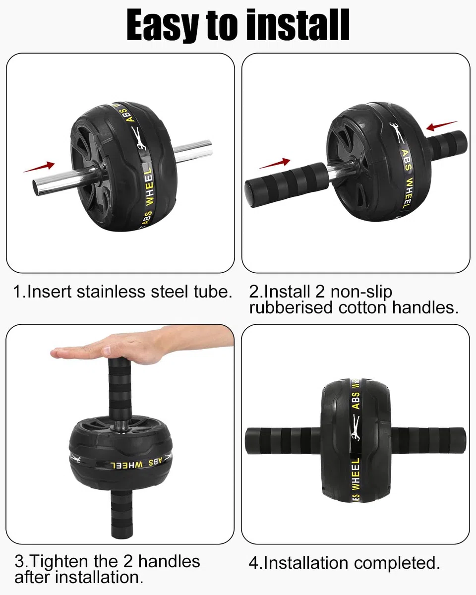 Roue abdominale 6 en 1 avec bande de fitness, pompes, tapis pour genoux, Corde à Sauter,Pince à Main,appareils de fitness pour abdominaux, Idéal pour les hommes et les femmes à la maison