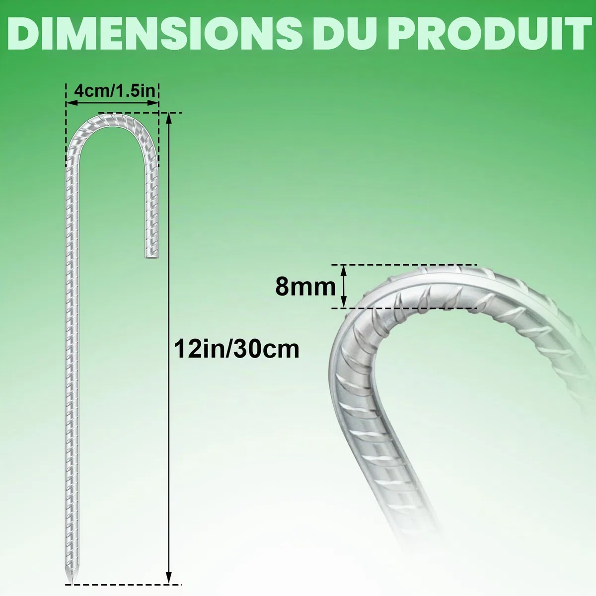 NONMON 10 Pièces Piquets Ancrage au Sol, 30 cm Crochets en J, Ancres Résistants Piquet de Tente Sardines de Fixation en Acier Galvanisé pour Sécuriser Trampoline Auvent Bâche Camping Clôture Jardin