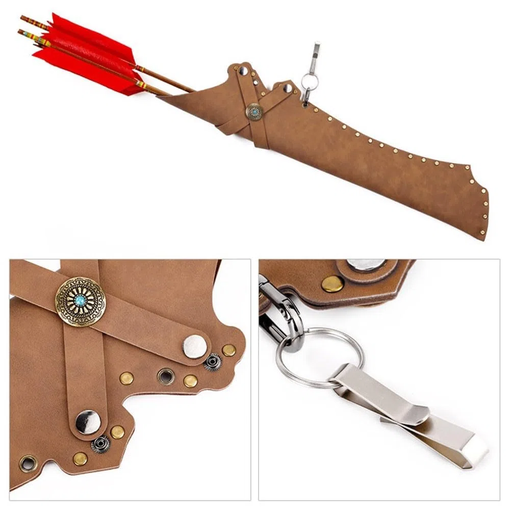MiOYOOW Carquois de Tir à l'arc, Étui de Flèche Rétro Étanche Taille Portable Carquois de Taille de Flèche en Cuir PU Portable pour Arc à Poulies Classiques