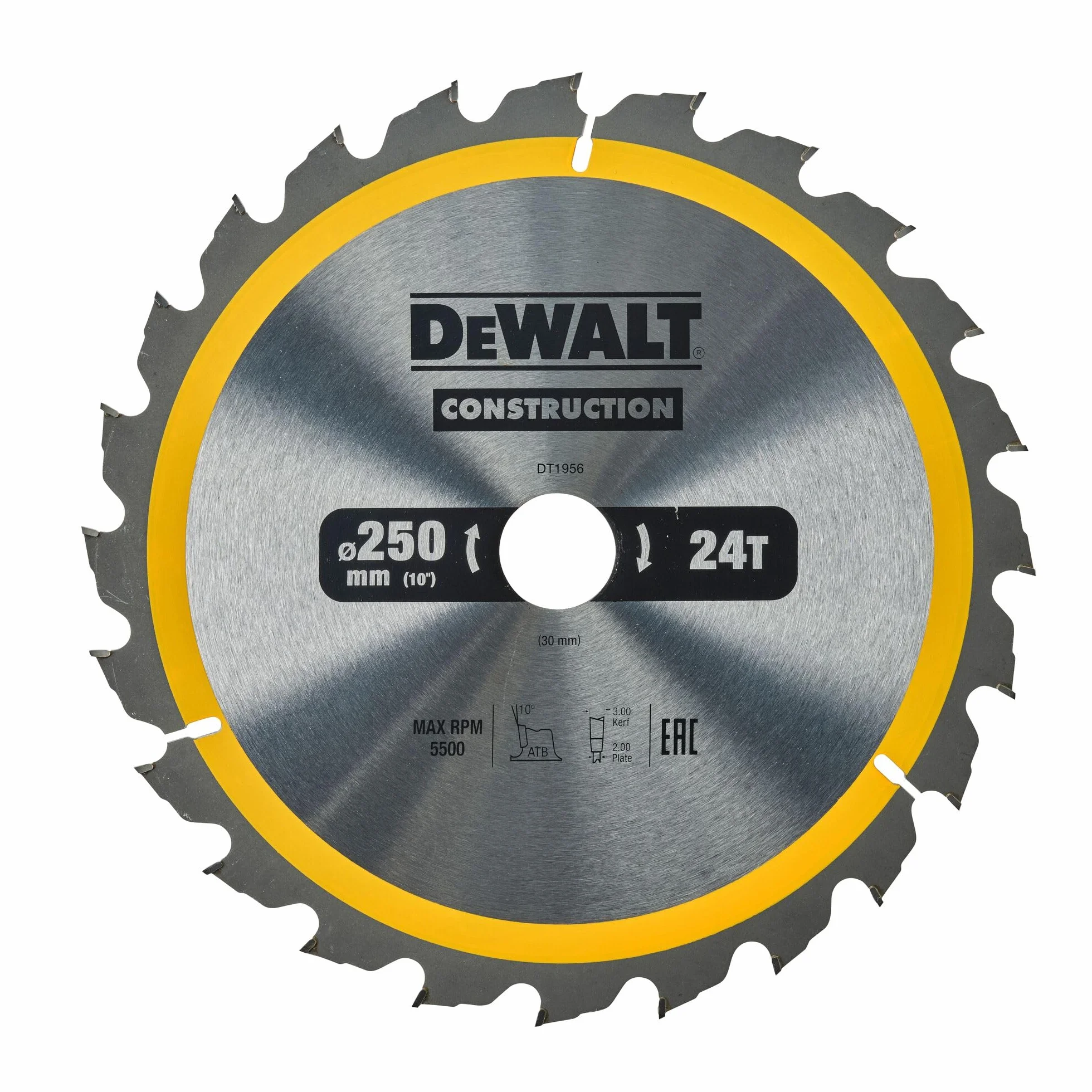 DEWALT Lame de Scie Circulaire Stationnaire - Disque Tranchant 24 Dents 250x30mm - Outillage Résistant aux Clous et Durable - Spécial Construction et Utilisation Professionnelle, DT1956-QZ