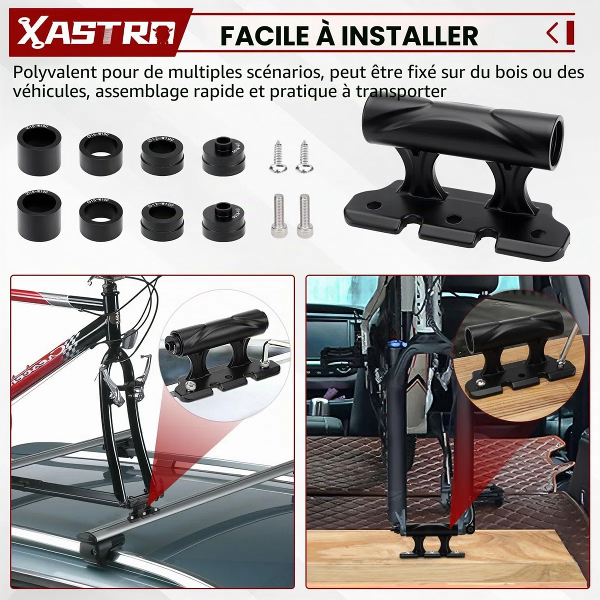 Support pour Fourche de Vélo, Support Velo Voiture, Porte-Vélos à Dégagement Rapide, Support Velo Voiture Toit en Alliage d'Aluminium, Fourche de Vélo pour 5/12/15x100mm 15x110mm