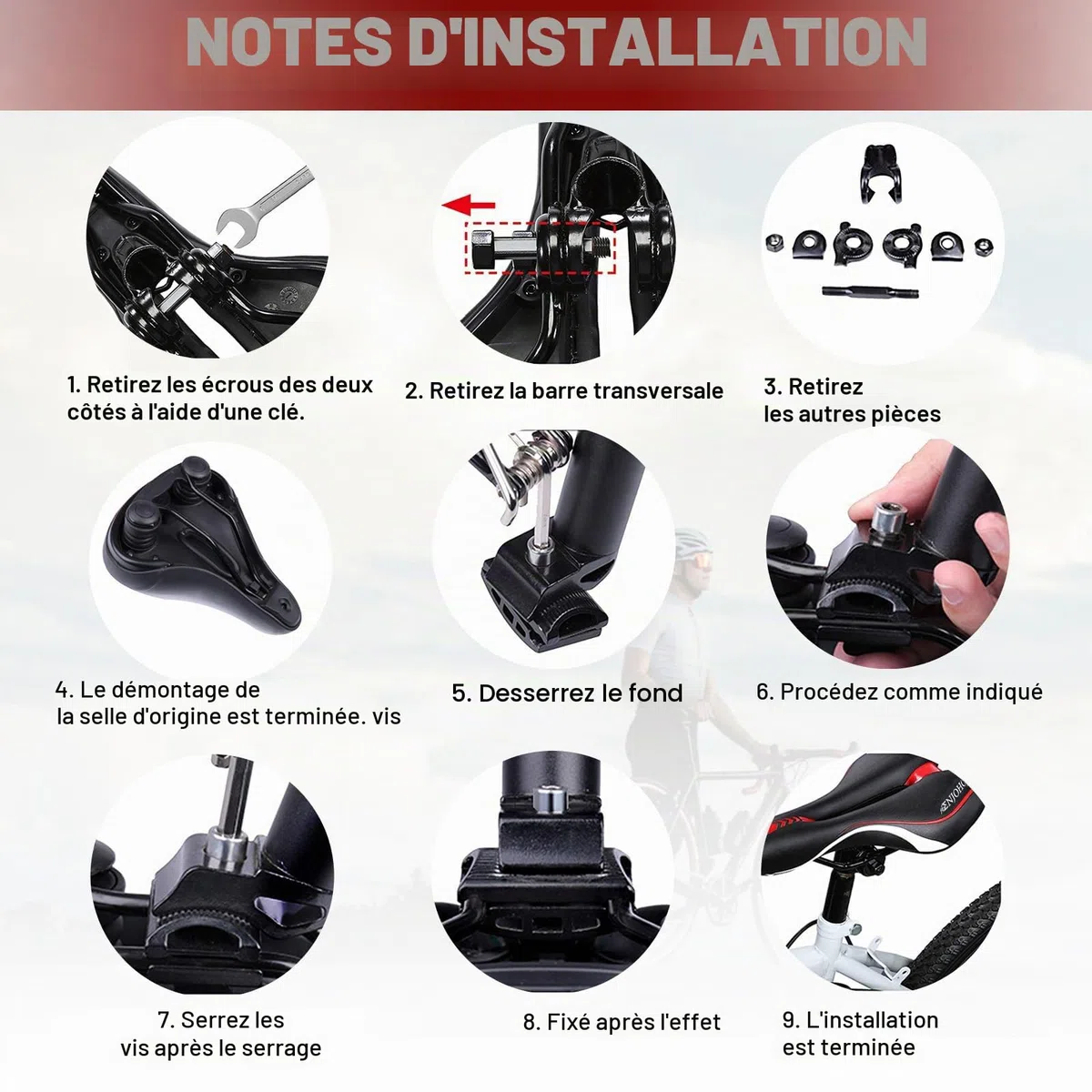 ENJOHOS Selle de Vélo VTT Ergonomique, Respirant Creux Selle VTT Confort Homme Femme Étanche PU, Selles de Velo Ultra Confortable pour Vélo de Montagne/Route/Loisir/Pliant/Gravel