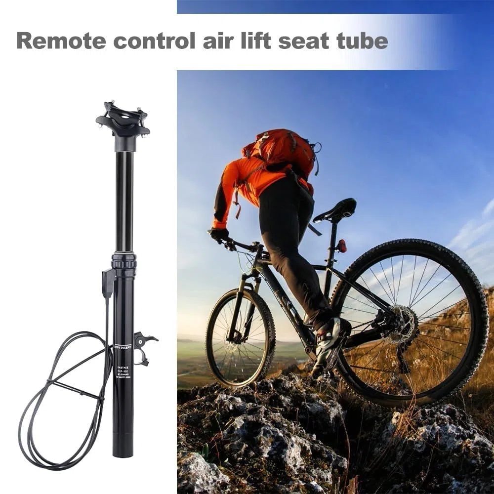 DONGKER Tige de Selle de Vélo, Tige de Selle Compte-Gouttes à Distance Réglable en Hauteur pour VTT, AL7075, Noir