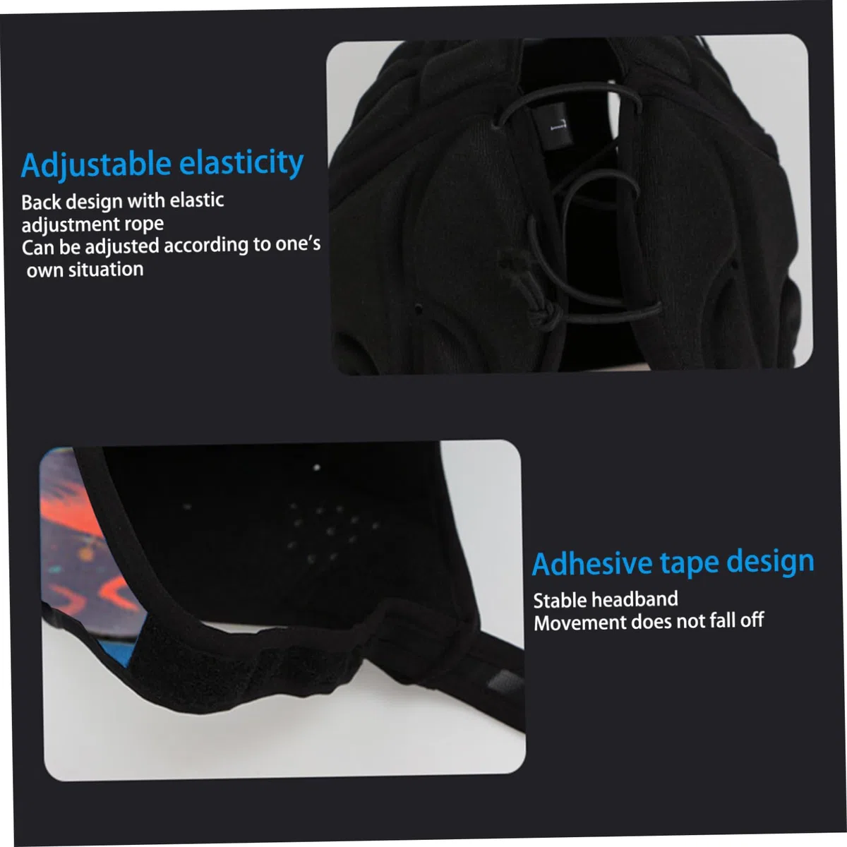 Casque de Rugby Ajusté en Douceur Avec Ruban Adhésif pour Adultes, Noir