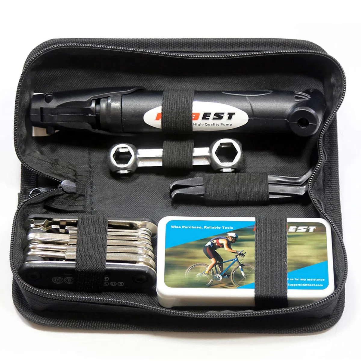 Kitbest Kit d'Outils de Réparation de Vélo - 16 en 1 Outil Multifonction, Accessoires pour Vélo de Route et de Montagne, Kit de Réparation de Pneu pour Homme et Femme