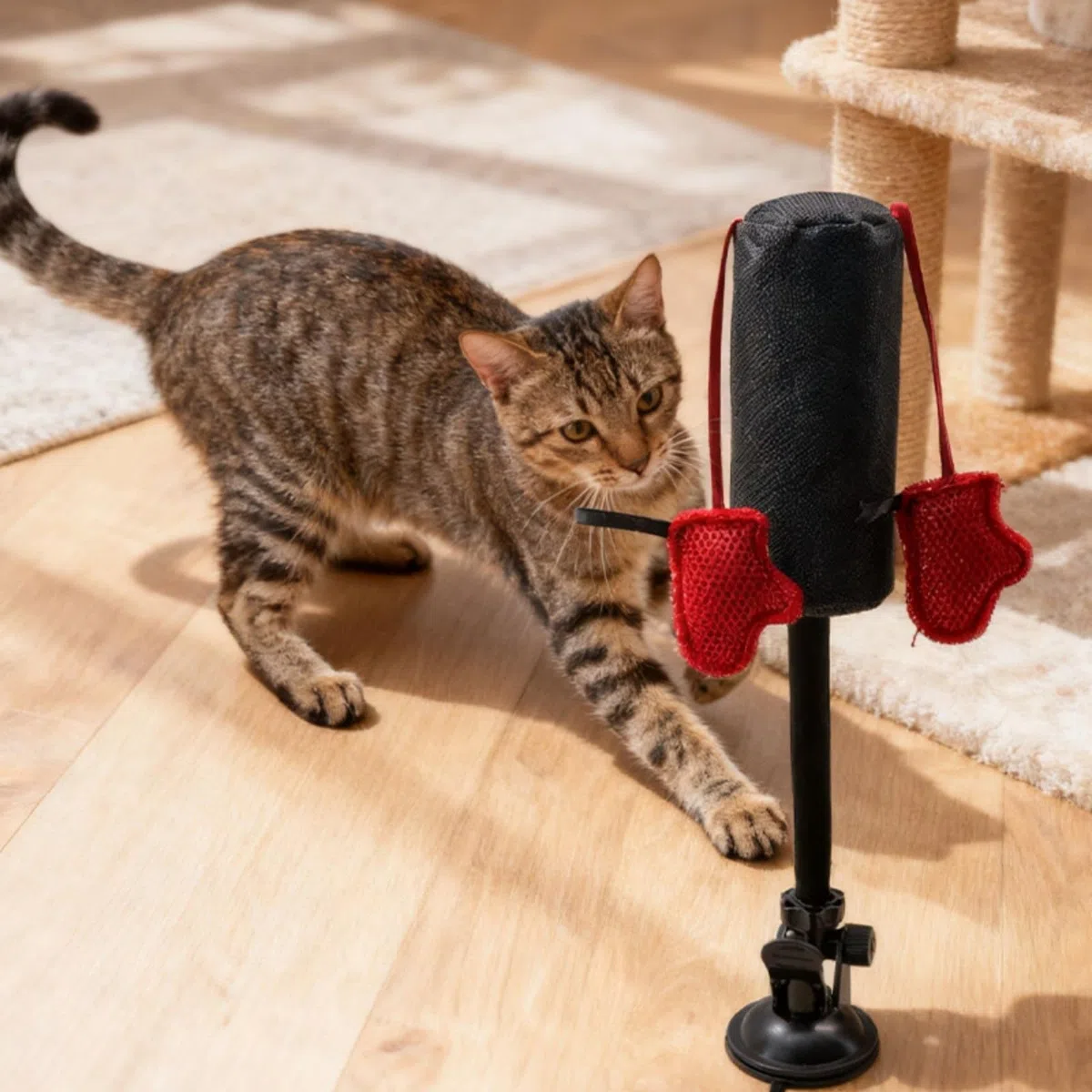 Sac de frappe pour chat - Sac de frappe amusant avec gants de boxe - Jeu pour tous (A)