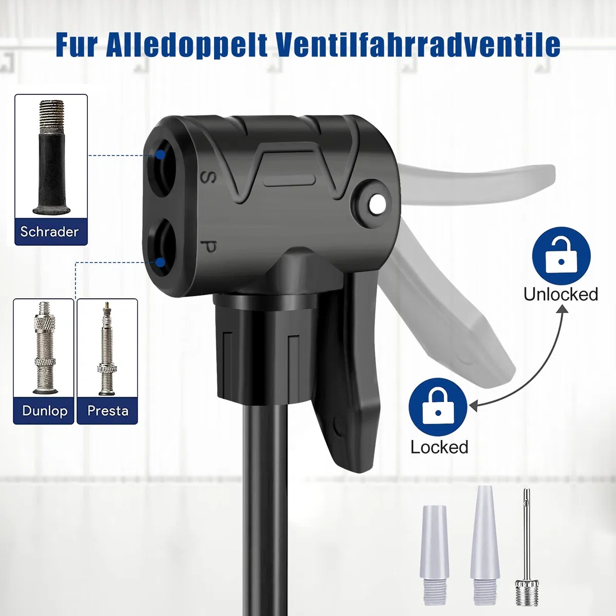 Mini Pompe à vélo, Pompe à Vélo à Pied Portable, avec Manomètre 11BAR/160PSI, pour valves AV/DV/SV, pour Vélos, Balle, Anneau de Natation (3 Aiguilles à Air)