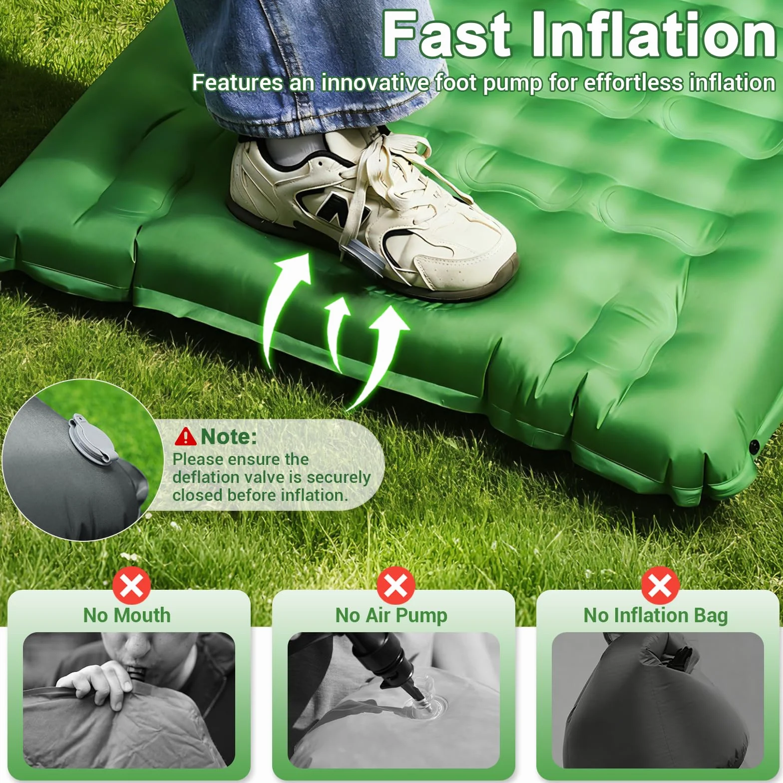 Matelas Gonflable 1 Place, Matelas Camping Gonflable Ultra Léger avec Oreiller et Pompe à Pied intégrée, Matelas Gonflable Extra-épais Résistant à l'Eau Portable pour Randonnée/Tente Bleu Verdâtre