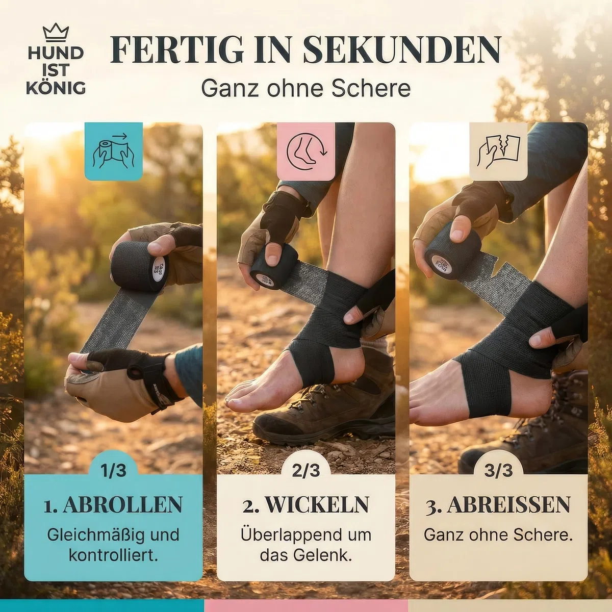 HUND IST KÖNIG Bandage adhésif bandage élastique 12 x 4,7 m - Bande adhésive adhésive pour homme et animal - Bandage de fixation - Bande adhésive autocollante - Bandages adhésifs