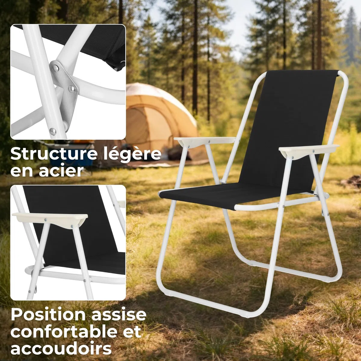 SPRINGOS Lot de 2 chaises pliantes avec accoudoirs 58,5 x 52 x 73 cm