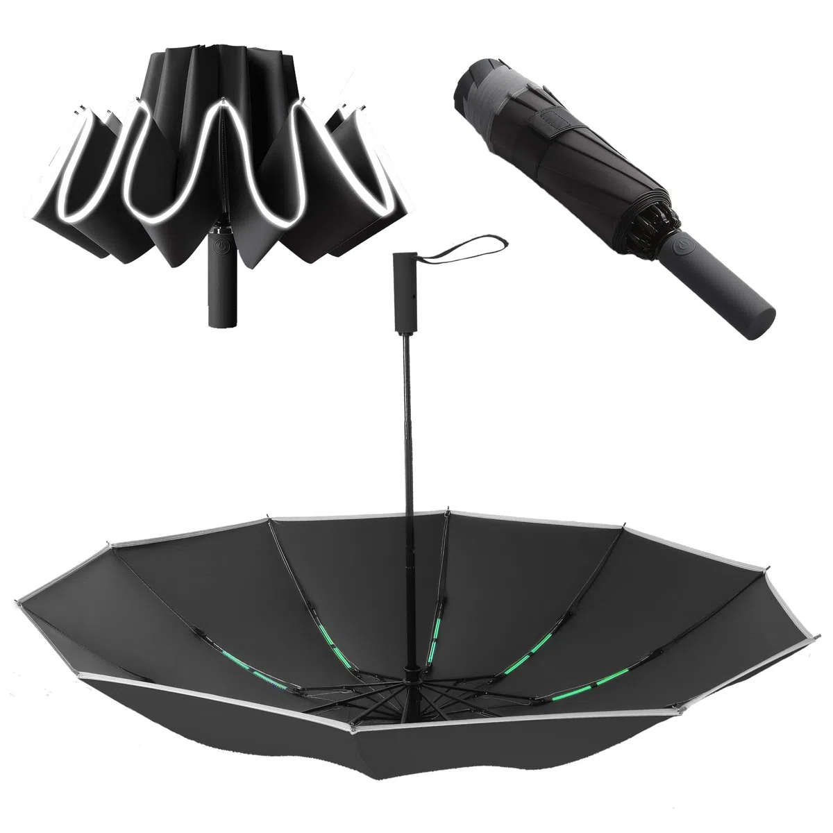 Parapluie anti-tempête Parapluie de poche résistant aux intempéries automatique 50 + 99% protection UV ouverture pliable taille de golf ventilé coupe-vent renforcé double couche parapluie