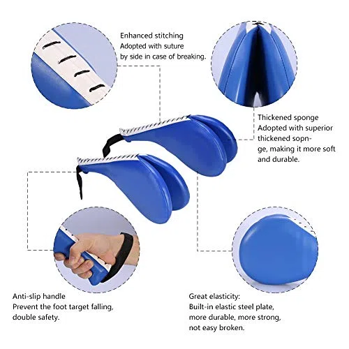 1 Paire de Raqettes Doubles Taekwondo Raquette de Frappe en Cuir Artificiel PU Pad de Target pour Entraînement de Tae kwon do Boxe Karaté Taekwondo Protection Bleu