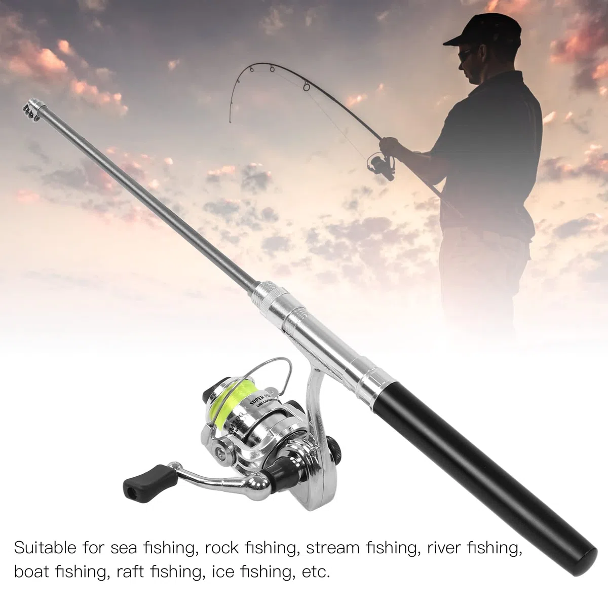 Mini Canne à pêche en Forme de Stylo avec Moulinet, Canne rétractable de Poche Portable pour Les Amateurs de pêche