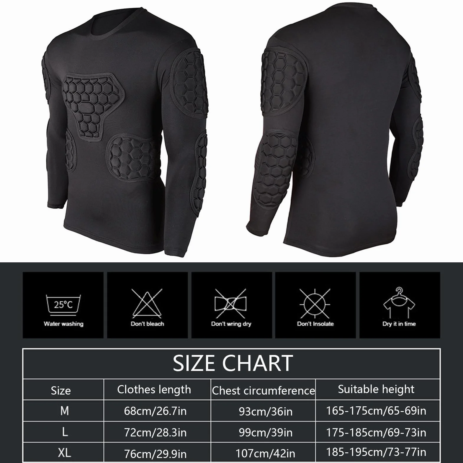 Maillot de Football rembourré, Combinaison de Football Noire à Manches Longues, Chemise rembourrée de Football pour Adultes et, Chemises rembourrées de Paintball pour Football