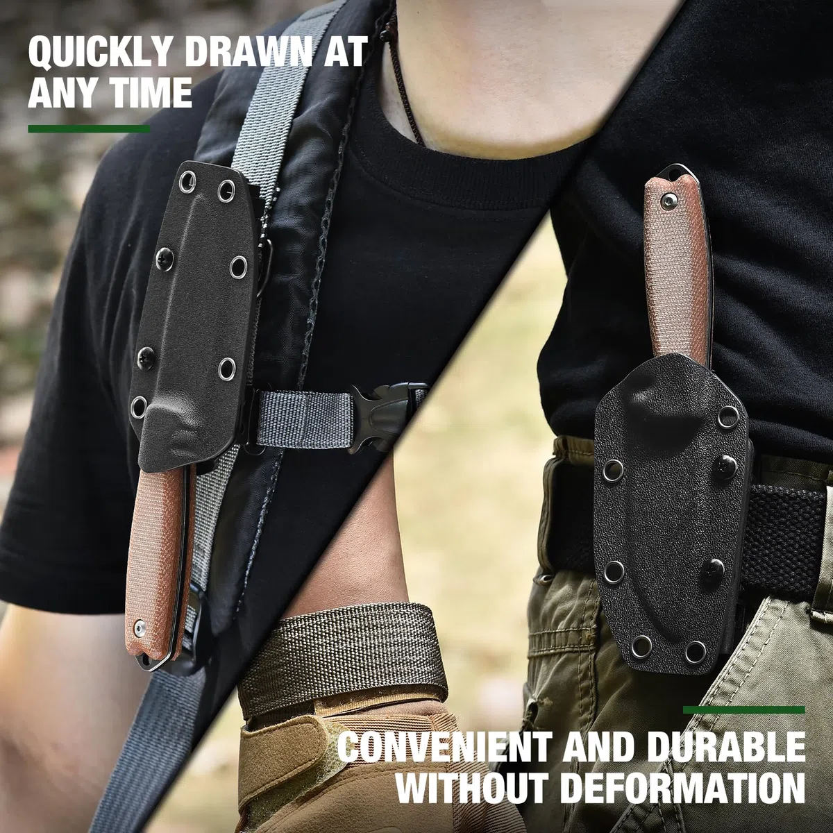 DRACHENADER couteau de ceinture 14C28N acier inoxydable EDC couteau lame fixe, manche micarta, étui Kydex inclus