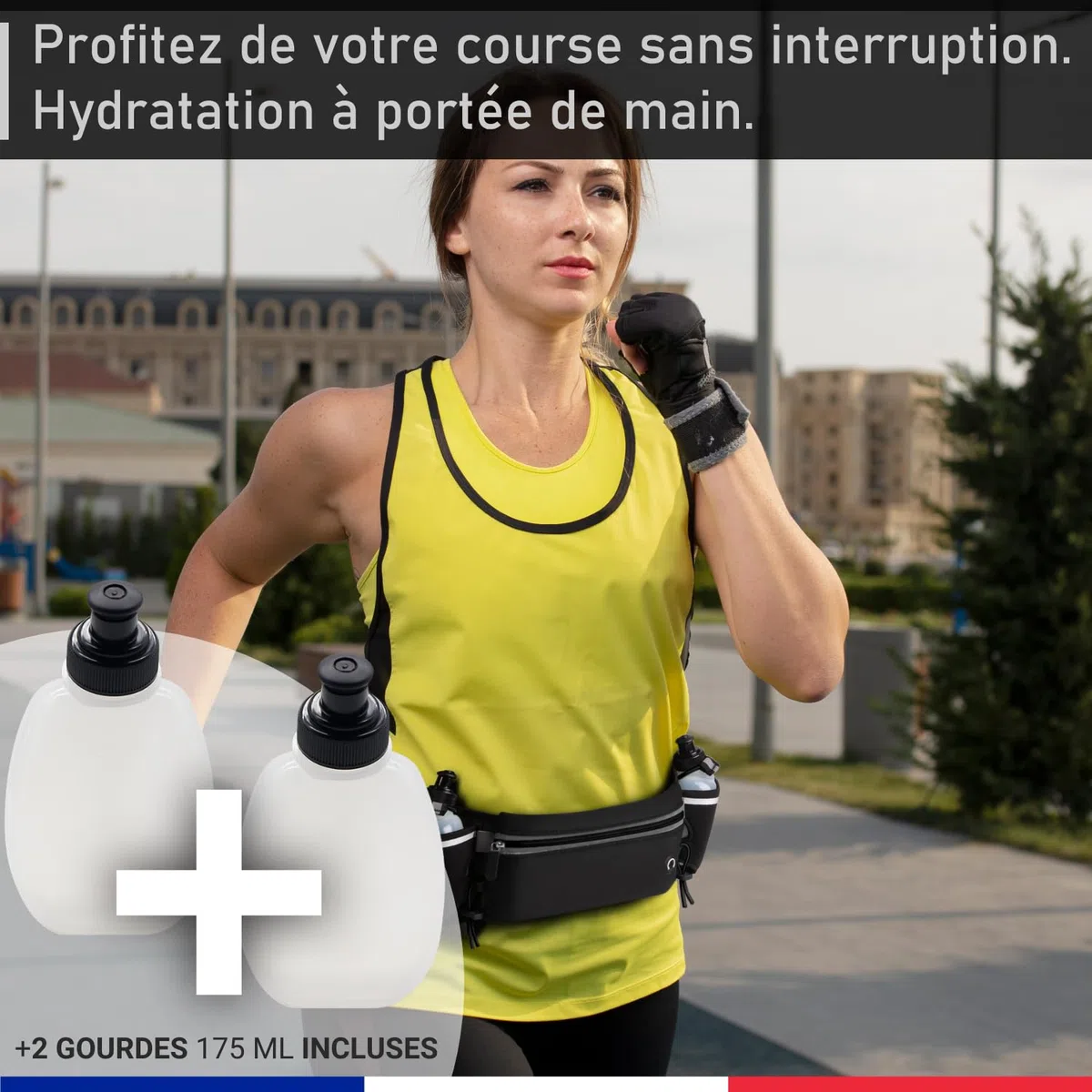 Ceinture Hydratation Running Noir +2 Gourdes 175ml incluses ✮Marque Francaise✮ Fluorescent Homme Femme Sac Banane Trail Footing Accessoire ✯Garantie À Vie✯ Porte-bidons Course Porte Gourde, Téléphone
