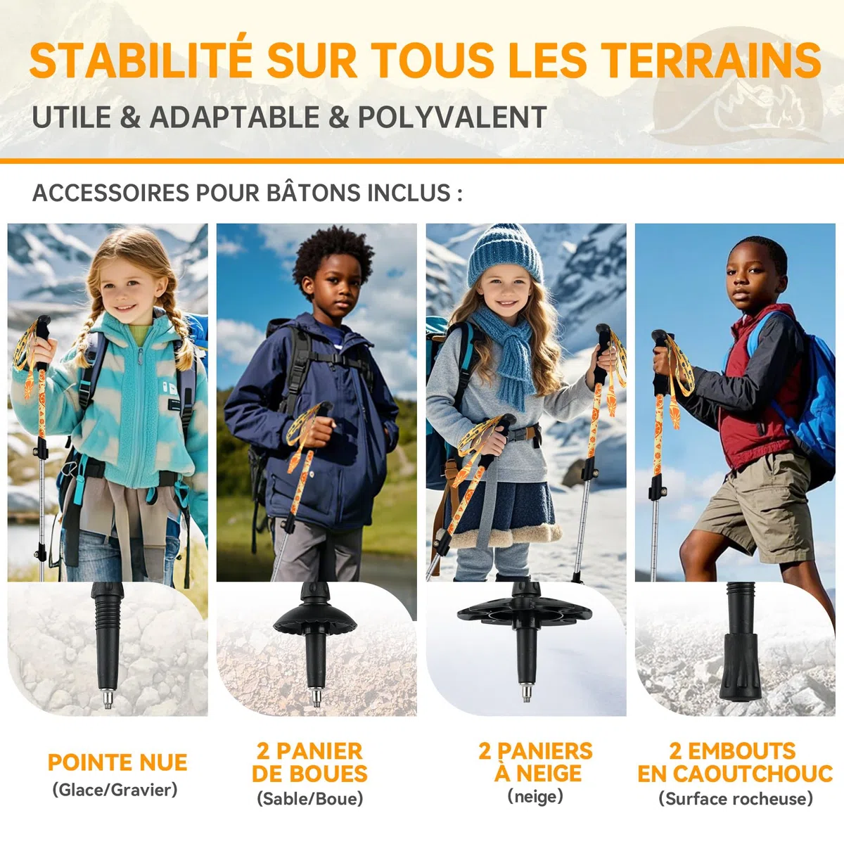 Bâtons de randonnée Pliables pour Enfants – Bâtons de randonnée légers et réglables en Aluminium pour Enfants, Design rétractable pour la randonnée/Ski (6 à 12 Ans)