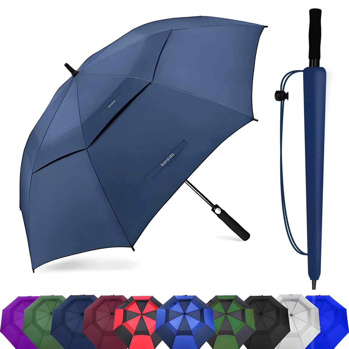 Grand parapluie de golf 157/172/182 cm, extra large, double dôme, ventilé, coupe-vent, imperméable, ouverture automatique, parapluie de golf pour hommes, femmes et famille